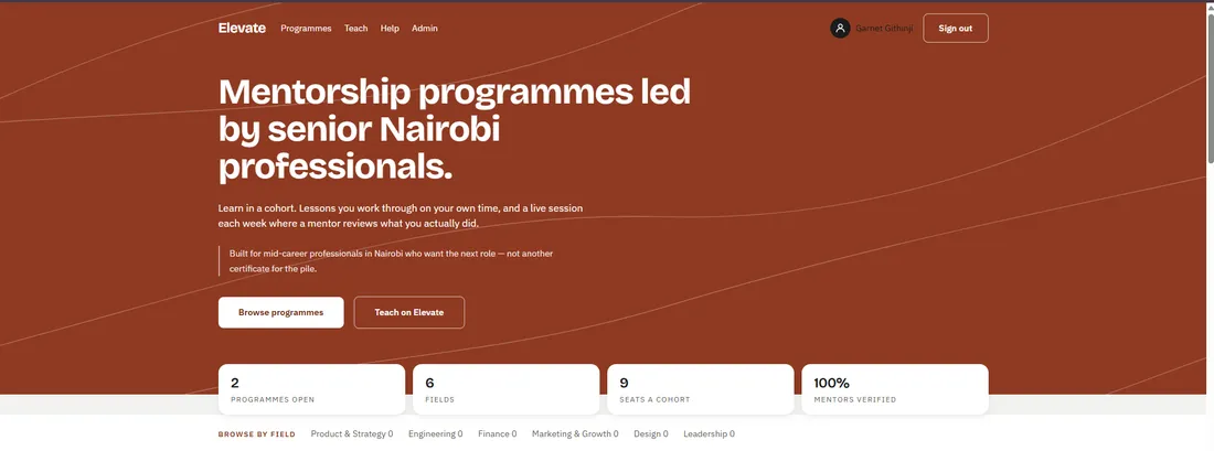 Elevate homepage: mentorship programmes led by senior professionals